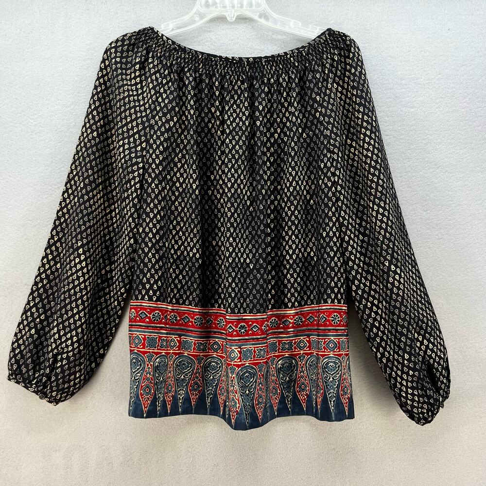 Lauren Ralph Lauren Top Women's Size L Blue And Red Tunic Long Sleeve Boho - Picture 6 of 9